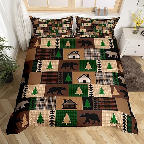 Miniatura 3 de Juego de funda de edredón para campamento de campista, tamaño Queen, estilo retro, rústico, estilo casa de campo, cabaña, caravana, funda de edredón