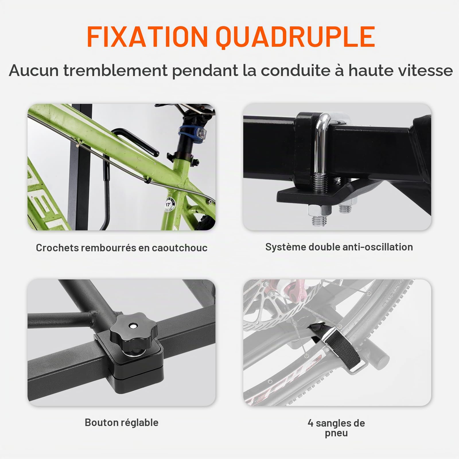 VEVOR Porte-Vélos pour 2 Vélos Porte-Bagages sur Attelage Capacité de Charge Maximale de 72,6 kg Compatible avec Receveurs de 50 mm pour Voitures SUV Camping-Car Caravane Camion Voyage Déplacement