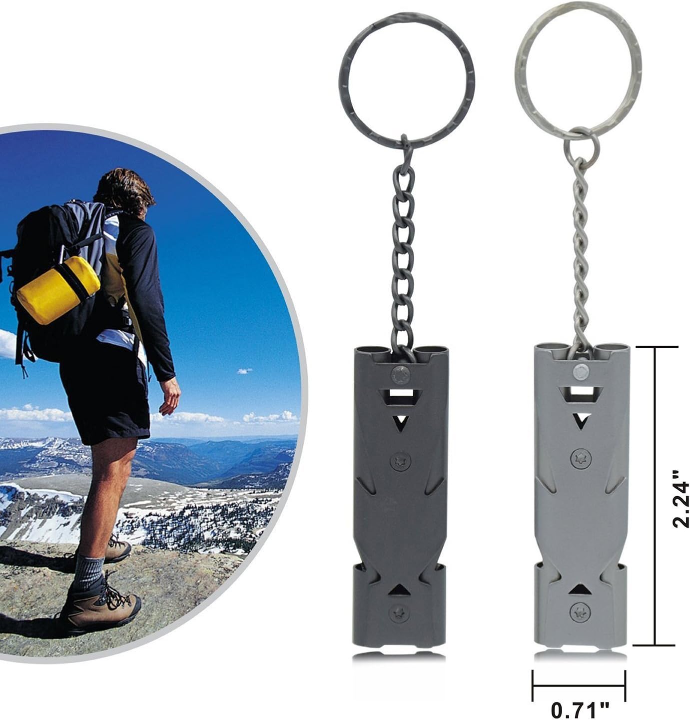 GZQ Signal Whistle Outdoor Double Tubes Emergency Survival Whistle Key Chain High Decibel Life Saving Whistle for Camping Hiking Sports Dog Training (Silver+Grey（Pack of 2）) : Sports & Outdoors
