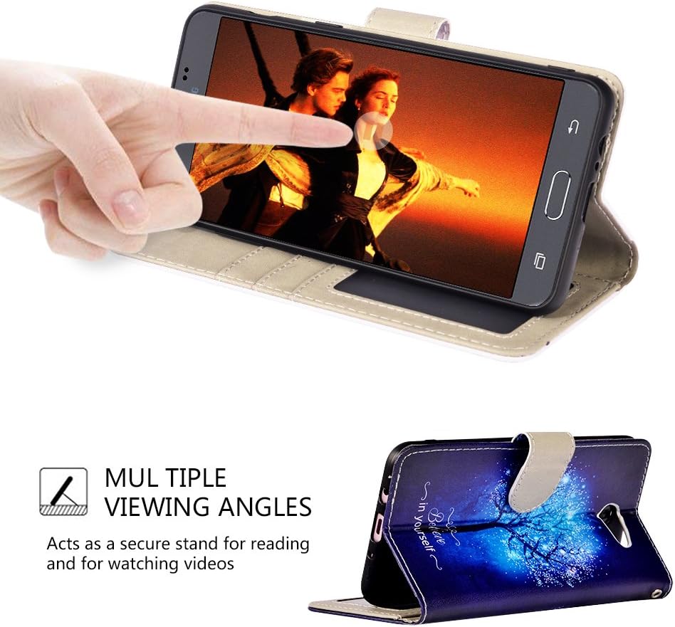 UrSpeedtekLive J7 Sky Pro Case, Galaxy Halo / J7 V / J7 Prime Wallet Case Flip PU Leather Cover w/Card Holder Slot Pockets,Wrist Strap,Magnetic Closure for Samsung Galaxy J7 2017,Believe in Yourself
