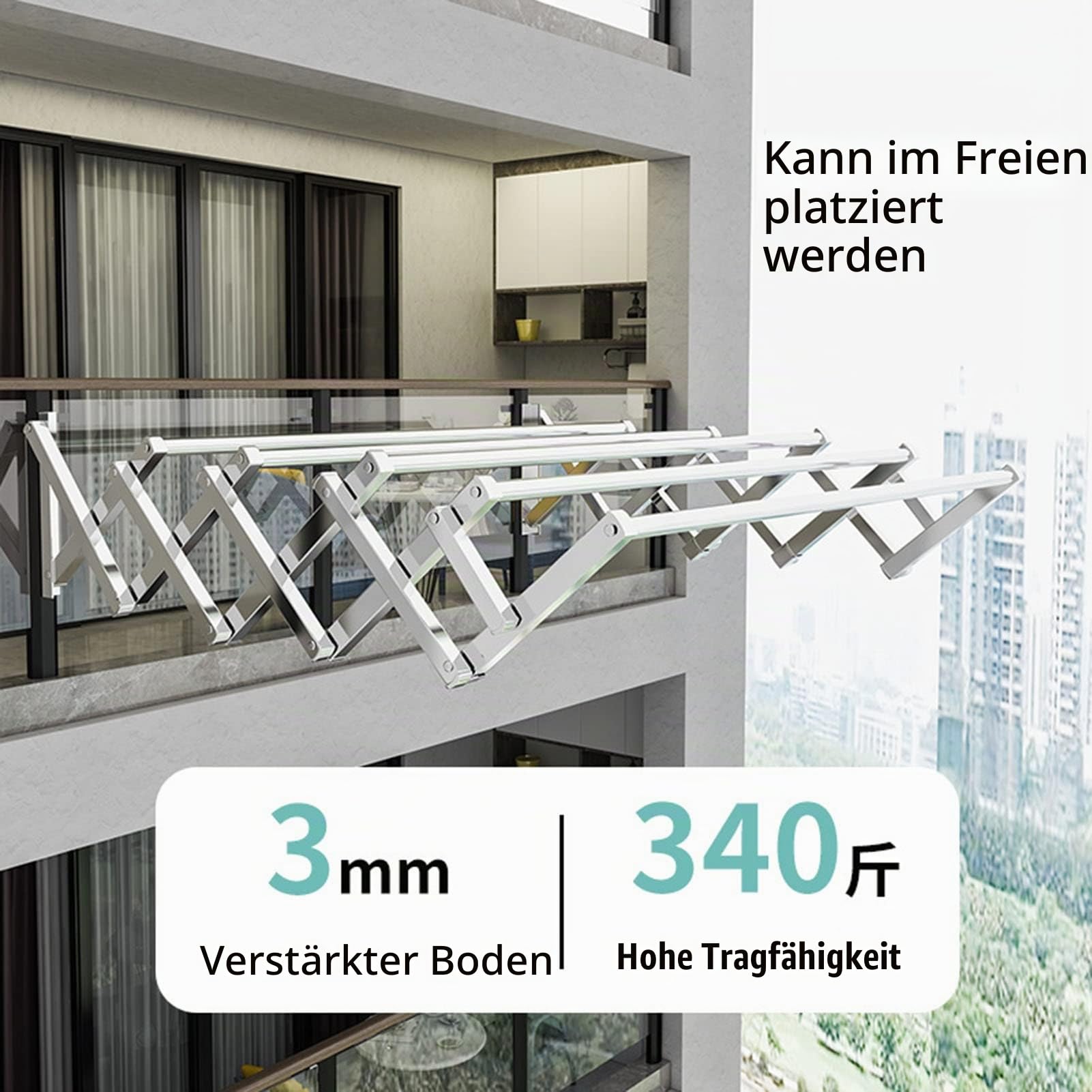 Vnook Edelstahl-Wäscheständer, Handtuchhalter, zusammenklappbar, einziehbar | Wandmontage, Wäscheständer, Kleidung, Outdoor, erweiterbare Wäscheleine, Wäschetrockner(120cm)