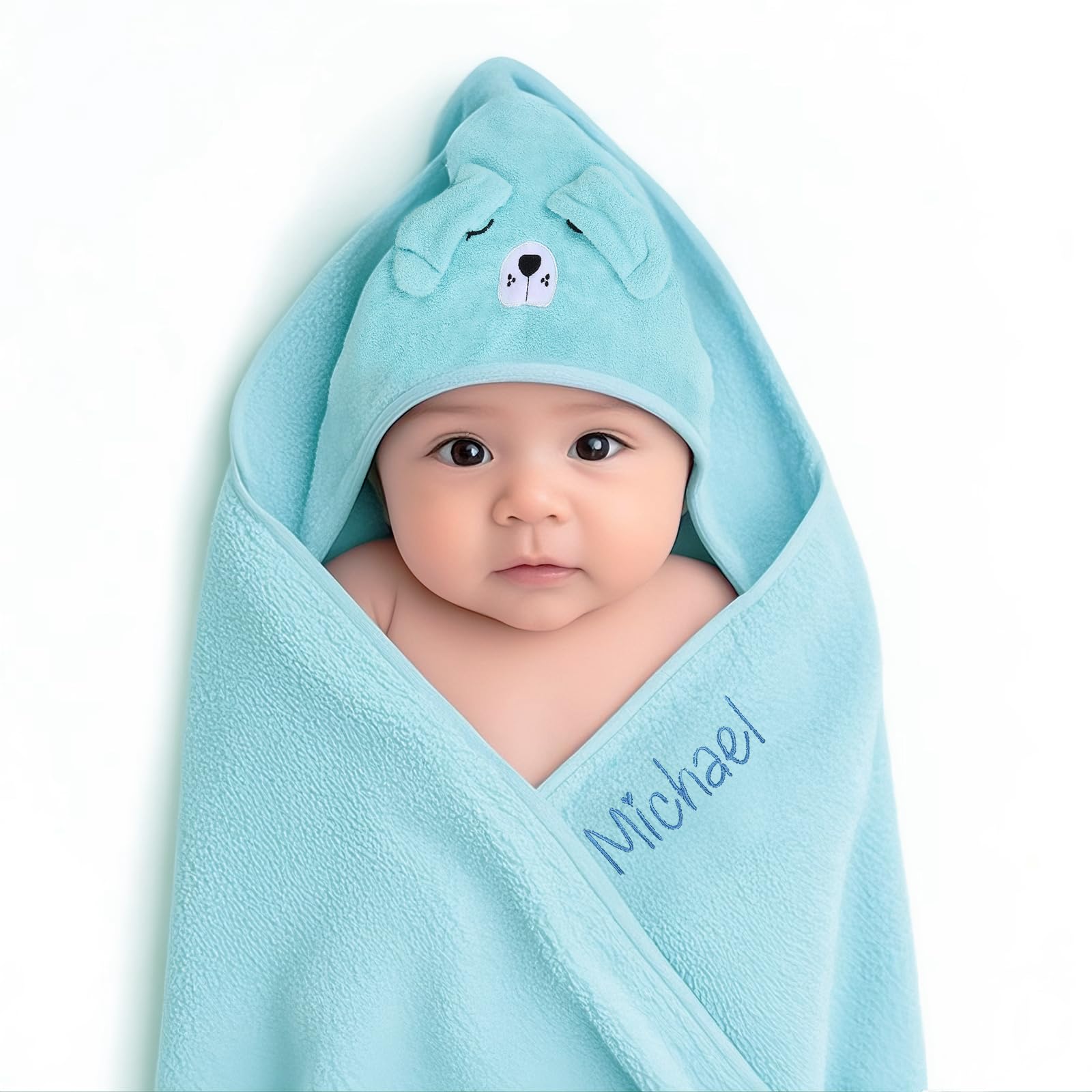 Gaosh Personalised Hooded Baby Towel with Name Ultra Soft Baby Bath Towel for Baby Boy, Girl, Newborns, Baby Essentials for Newborn (Blue)