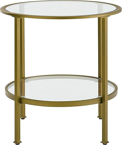Miniatura 4 de Crosley Furniture Aimee - Mesa auxiliar pequeña con estante de almacenamiento para sala de estar, dorado y cristal