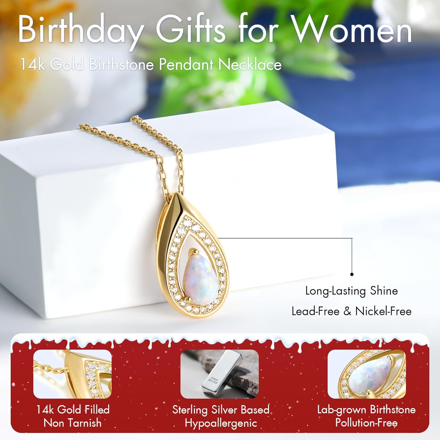 Birthday Jewelry Valentine's Day Gifts for Wife/Girlfriend - 14K Gold/White Gold Lab-Grown Moissanite/Emerald/Birthstone Pendant Necklaces for Women, Classic Style Non Tarnish 16"+2" Adjustable - Image 5