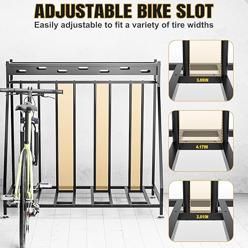 Miniatura 4 de Soporte de 4 bicicletas estable para bicicletas con cestas de almacenamiento para interiores, estación de bicicleta de piso de metal para
