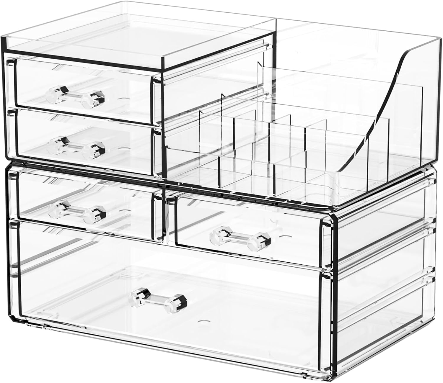 SUOXING Organizador de maquillaje acrílico transparente para tocador, baño, tocador, 5 cajones organizadores de maquillaje para mostrador,