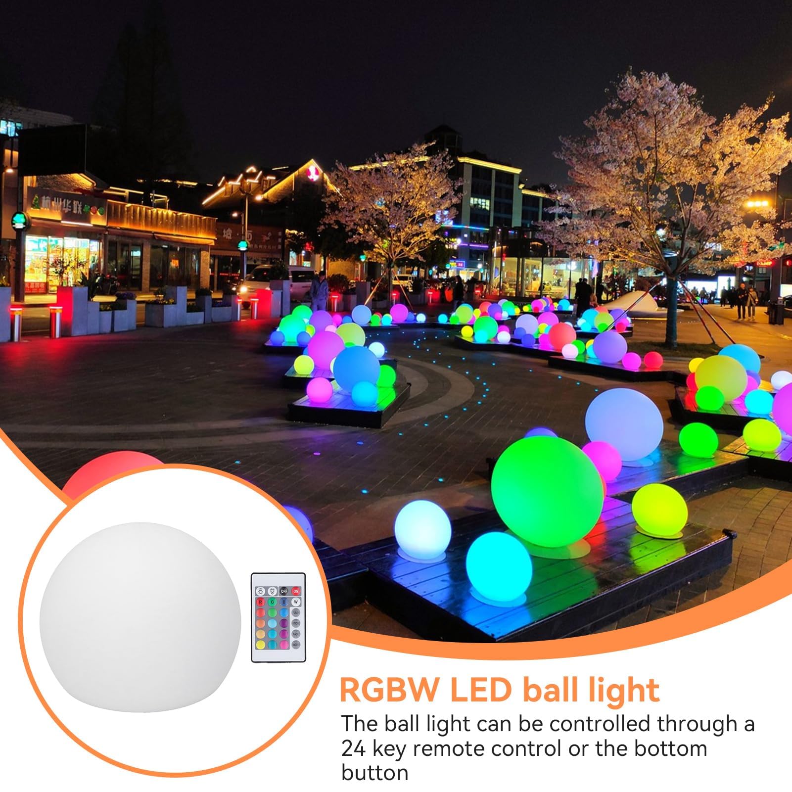 Boule lumineuse LED, lampe boule, lampe globe RGBW Lampe LED Globe Light Moon Light Lampe à piles avec télécommande 24 touches 16 couleurs à intensité variable 4 modes