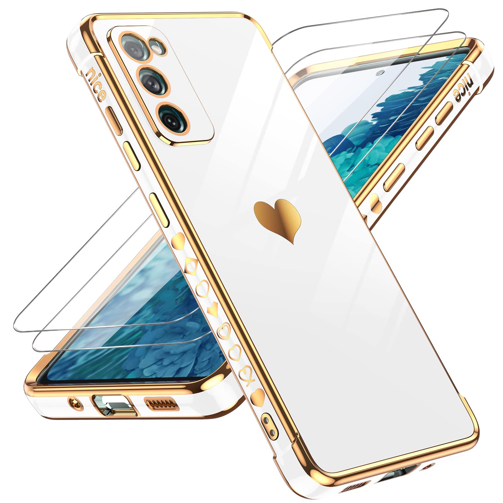 LeYi for Samsung Galaxy S20 FE Case with Screen Protector [2 Pcs]+ Full Camera Protection, Love Heart Plating Girly Women Cute Luxury Soft TPU Case