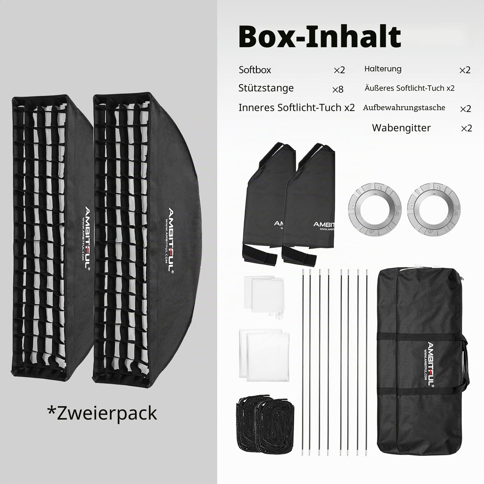 AMBITFUL 2PCS 30x120cm 12"x47" Beehive Honeycomb Grid Strip Softbox Bowens Mount for Studio Flash