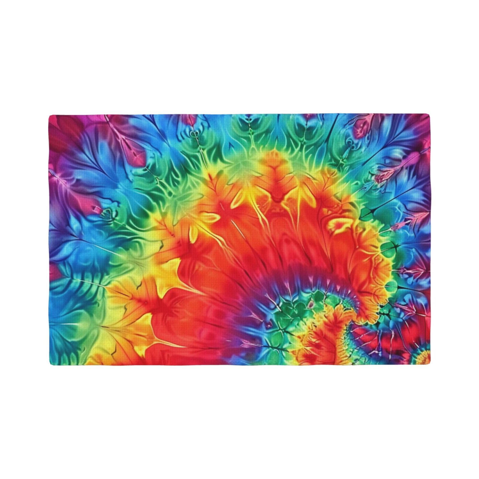 Rainbow Tie Dye-Red Print Placemats Set, Heat Resistant Washable Placemat 12x18in Table Mats for Party Kitchen Dining Table Decoration Indoor Outdoor, Six Piece