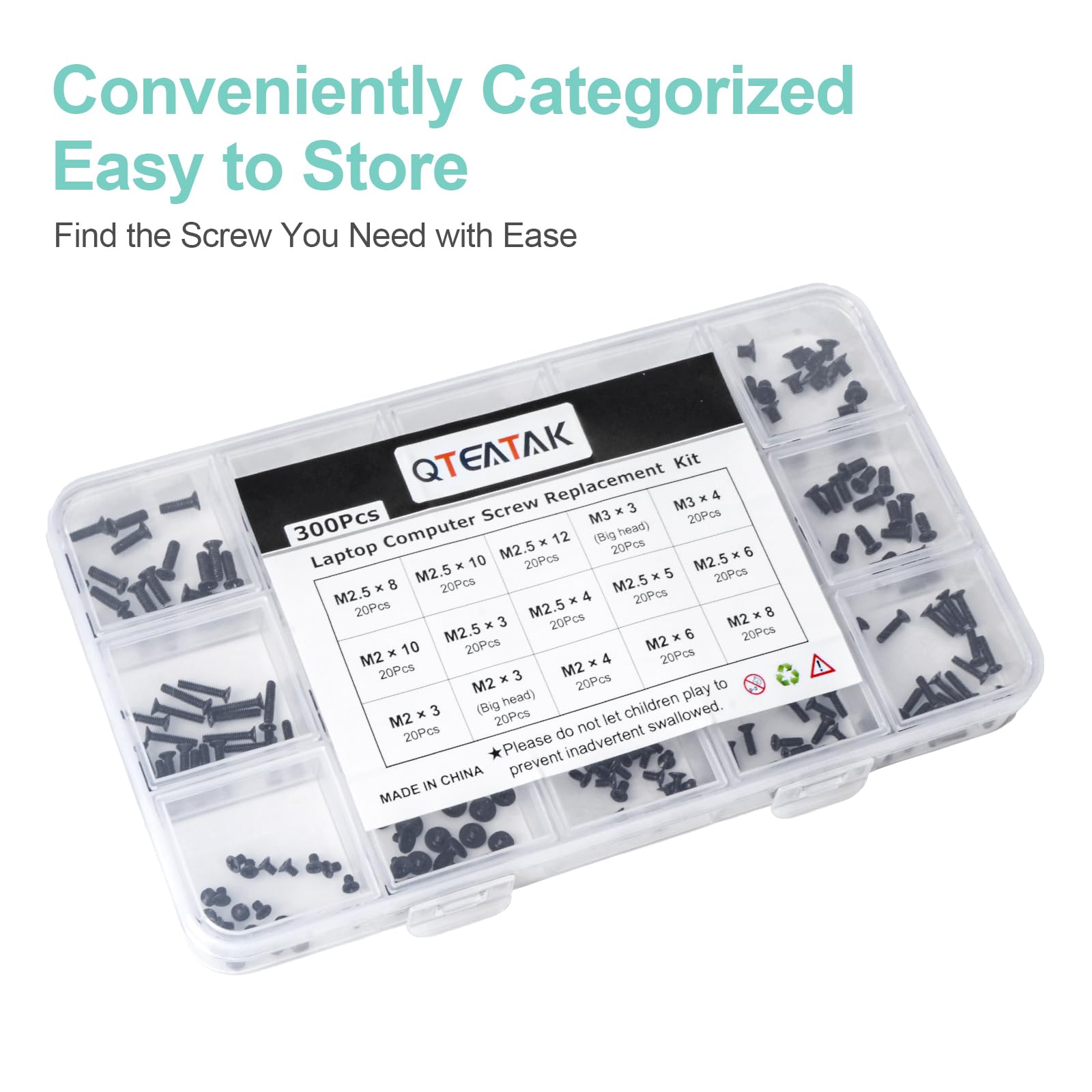 QTEATAK 300Pcs Black Laptop Notebook Computer Replacement Screws Kit for Lenovo Toshiba Gateway Samsung HP IBM Dell Sony Acer Asus SSD Hard Disk SATA