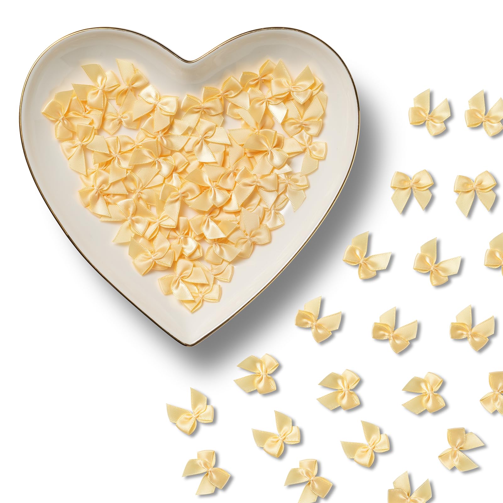 MORSUNBELA Schleifen Deko Kleine Geschenkschleifen Set Schleife Mini Geschenk Schleifen Hochzeit Dekoration für Geburtstag Karten 100 Stück 2,5 × 2,5 cm Vanillegelb