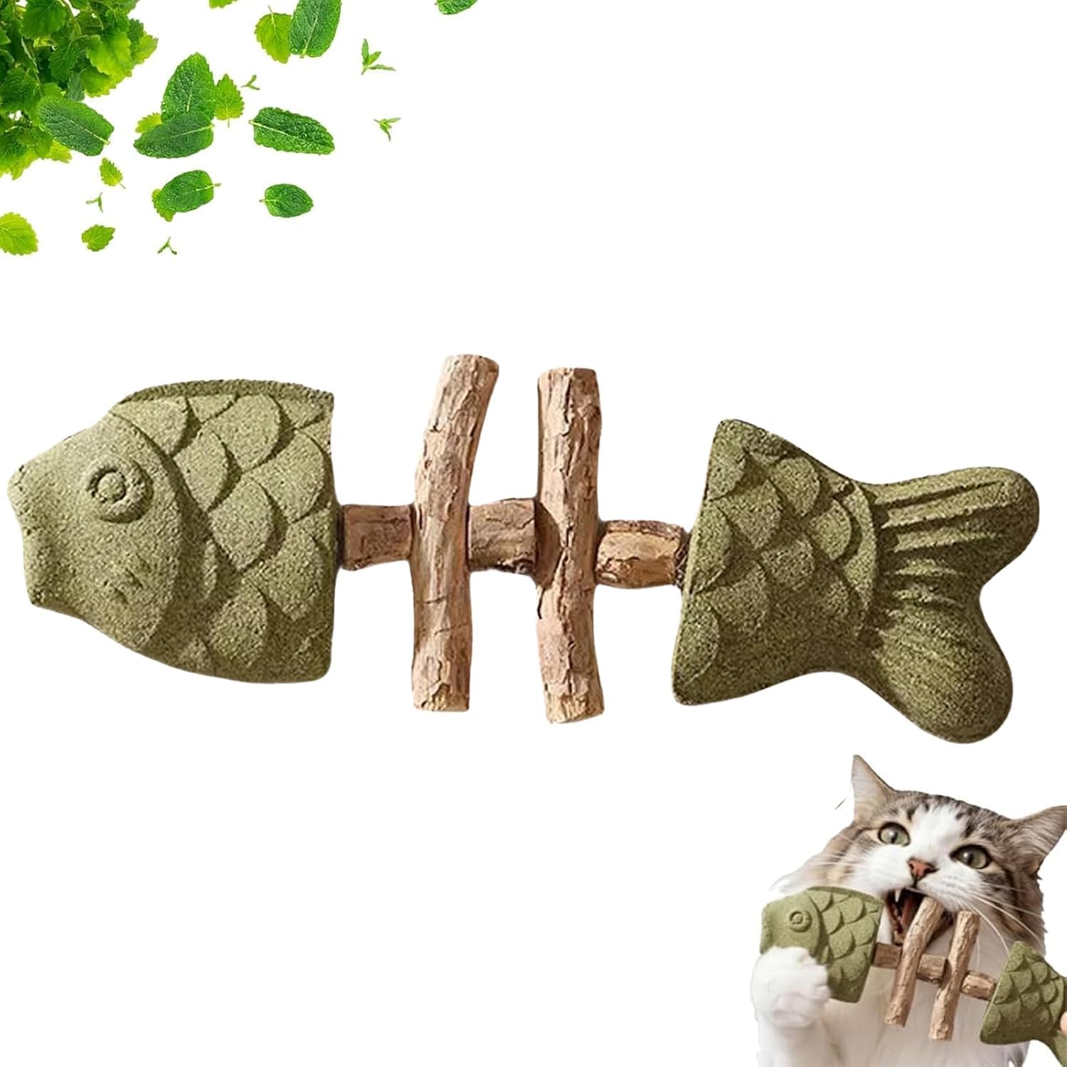2026 New Creative Fish Bone Cat Dental Chew Toy -Natural Catnip & Silvervine Teeth Cleaning Stick,Fix Cat Dental Health,Durable Wooden Feline Tooth Care Tool,for Cats Teething and Stress (Green) — image 1