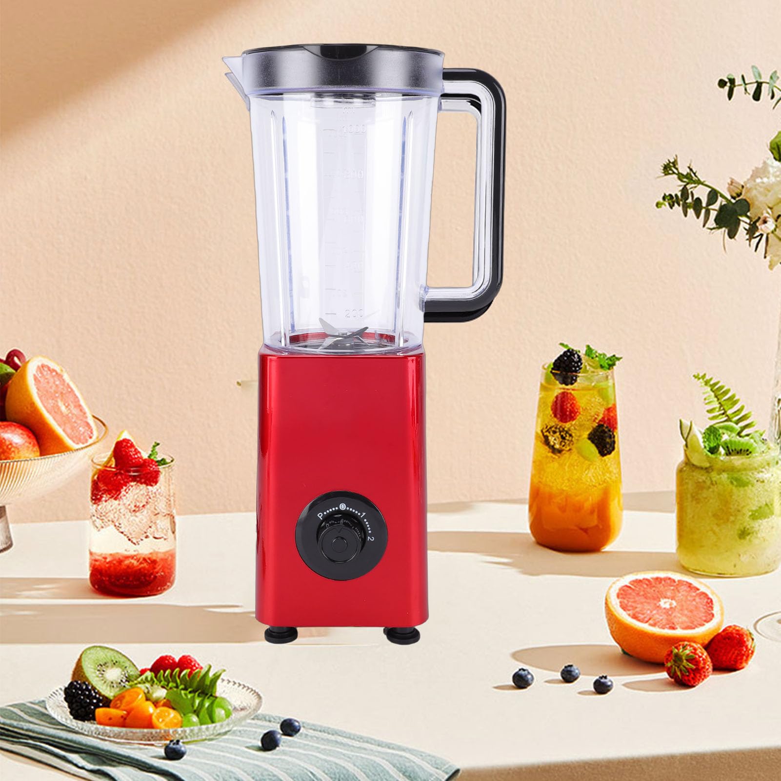 Blender, 300 W, 4 Ostrza ze Stali Nierdzewnej, pojemność 1000 Ml, 2 Ustawienia Prędkości, do Koktajli, Mrożonych Deserów, Mielenia Orzechów, do Użytku Rodzinnego (wtyczka UE)