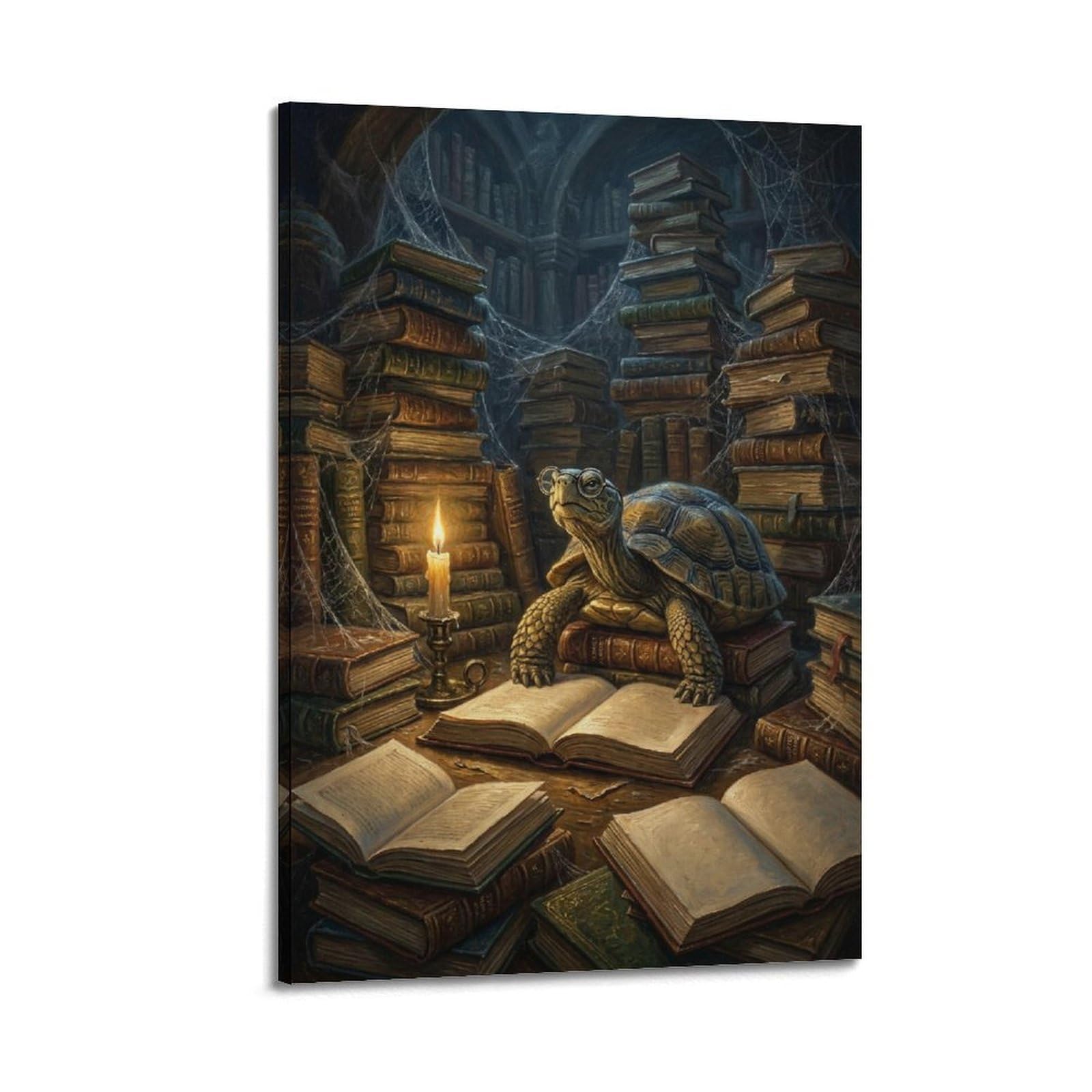 XKUGA Surreal Vintage Animal Poster Turtle Library Wisdom Satire Modern Decorative Canvas Prints - Ideal Wall Art for Family, Man Cave, Game Room, Boys & Girls Bedroom 20x30inch(50x75cm)