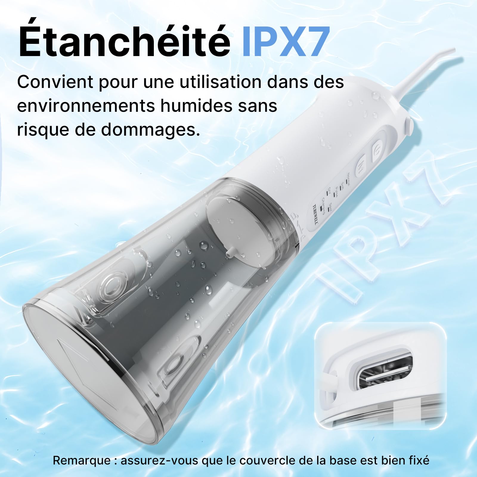 TUREWELL Jet Dentaire Hydropulseur Portable 310 ML avec 5 Modes, 4 Buses, Rechargeable Hydropulseur Dentaire Étanche IPX7 Pour La Maison et Les Voyages, Améliore la Santé Dentaire
