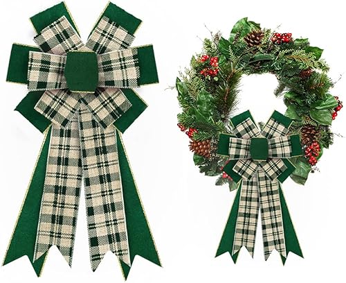 Miniatura 5 de ALIBBON Lazos grandes de Navidad para coronas, lazos de corona de Navidad, lazos de cuadros de búfalo rojo y negro, lazos de lino para puerta