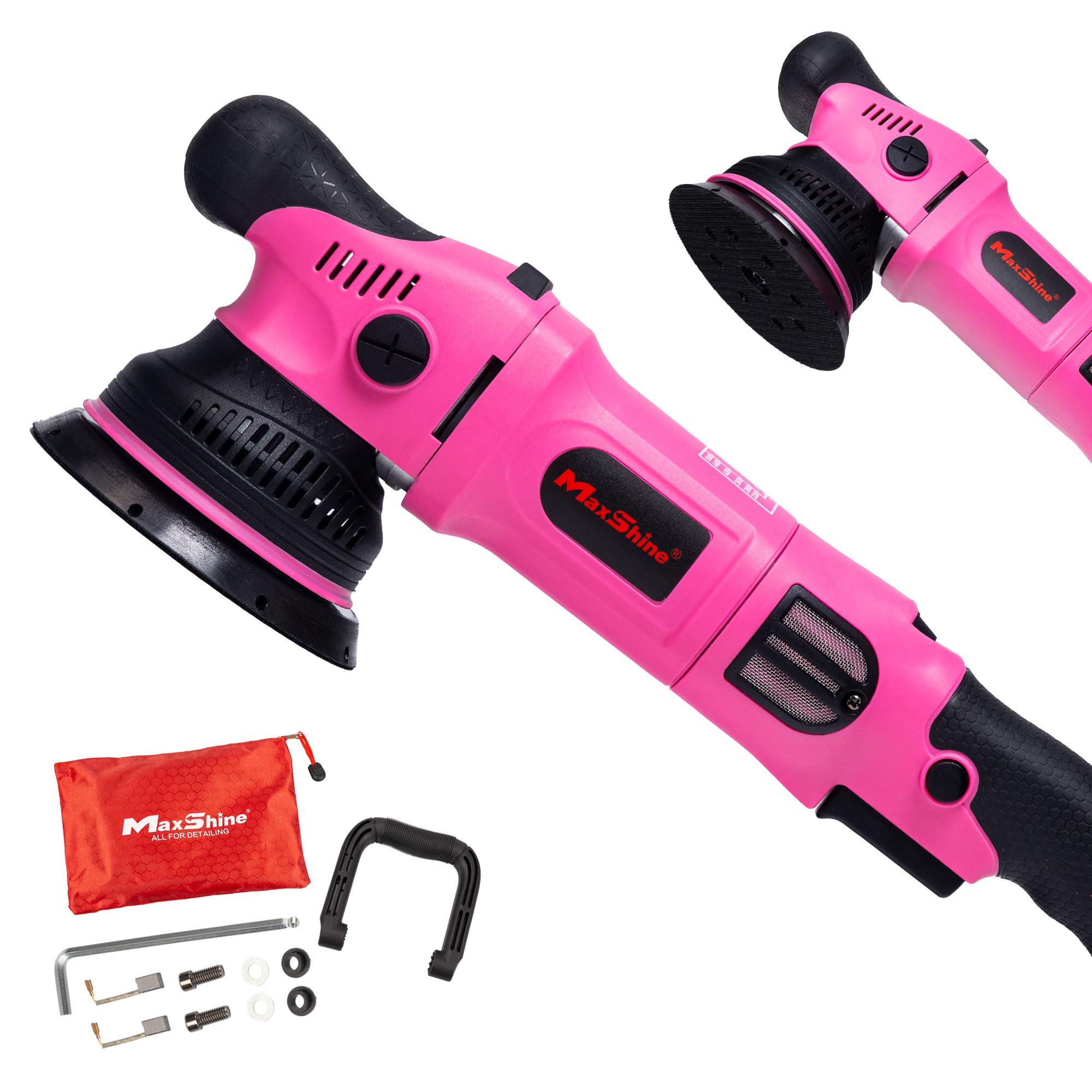 Maxshine M15 Pro Dual Action Polisher Pink – 15mm Long Throw Random Orbital Buffer, 1000W Detailing Machine 5″ Backing Plate – Variable Speed 2500–5000 OPM for Car, Truck, SUV &amp; Boat Paint Correction