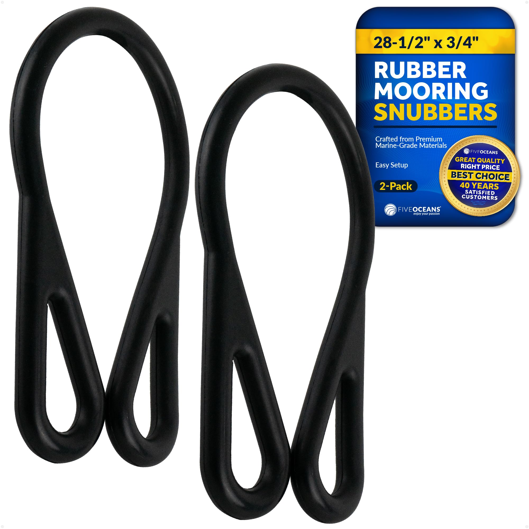 Five Oceans Boat Mooring Snubber - Premium Elastic Boat Dock Line Snubbers, 28-1/2" x 3/4" for Optimal Stress Absorption, Versatile Fit Dock Shocks for Boat Docking up to 60ft Vessels 2-Pack FO102-M2
