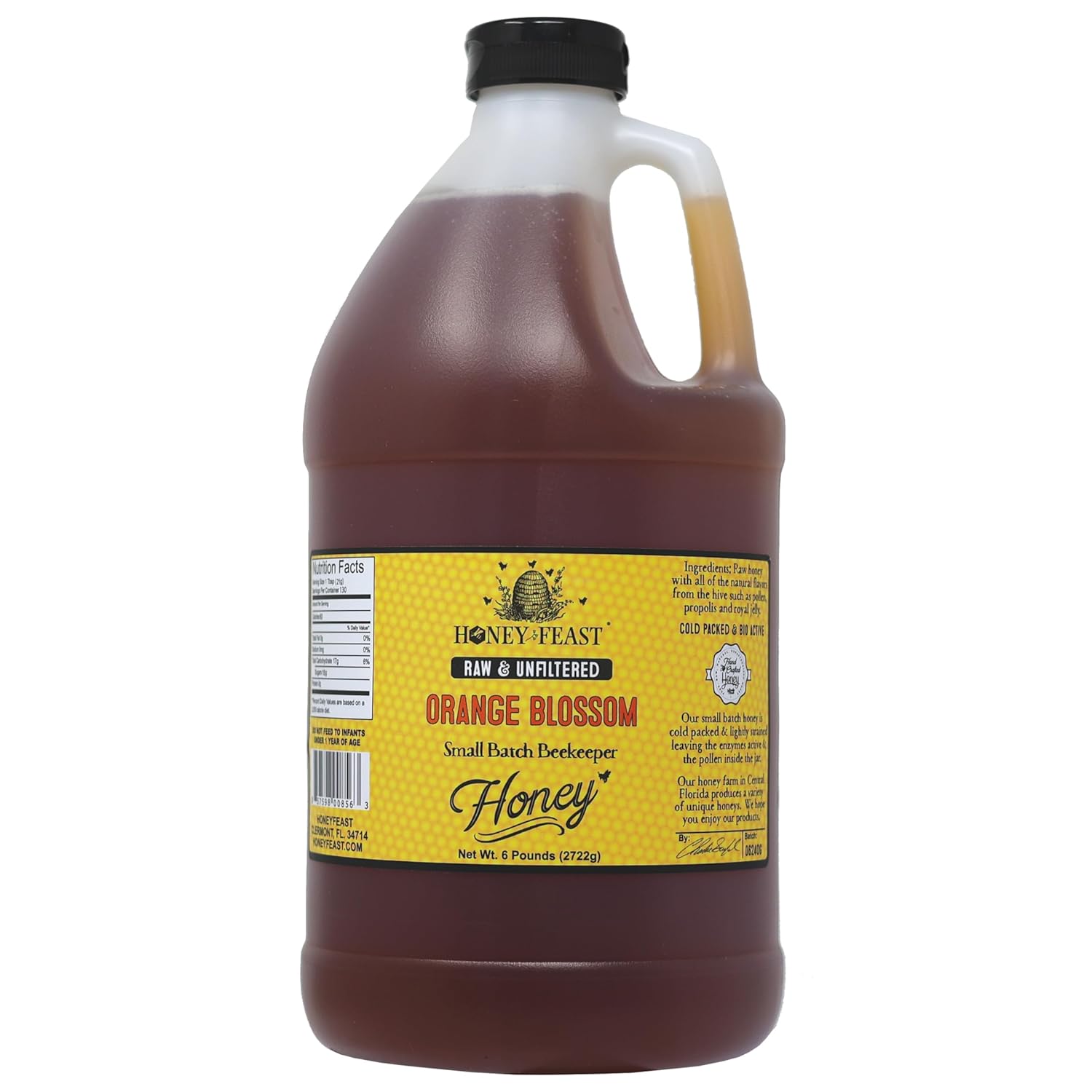 Product image of HONEY FEAST Raw Orange Blossom Honey - 6lb Bulk Honey, All Natural, Unfiltered, Unheated Honey from Oranges, Perfect for Sweetening & Baking