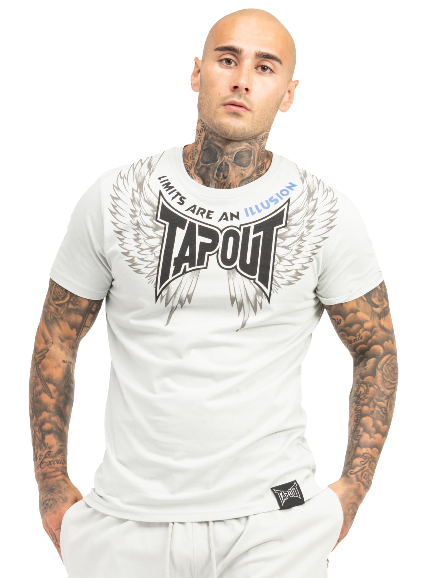 Tapout Men's Tillusion Tee T-Shirt, Light Grey/Black/Blue, L