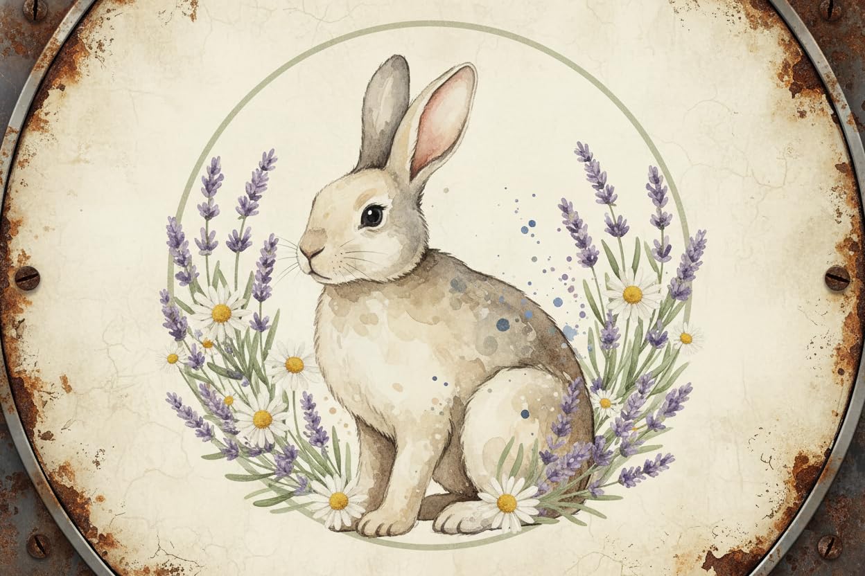 Retro Bunny Rabbit Tin Sign Spring Easter Wall Art Vintage Decor for Home Farmhouse Cafe 12x12inch