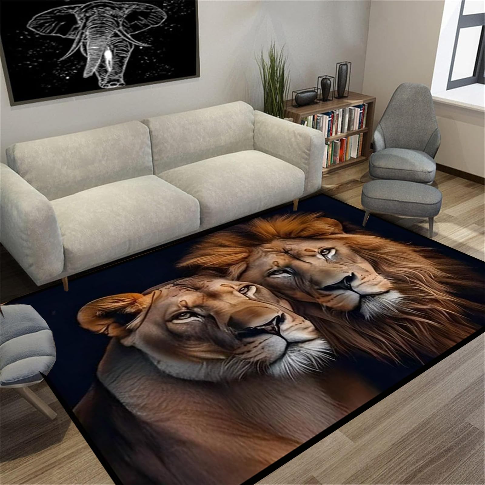 Lion Area Rug,160x200cm,African Wildlife Themed Rug for Home Decoration,Washable Soft Durable Rugs for Living Room Bedroom Restaurant Entrance Floor Mats