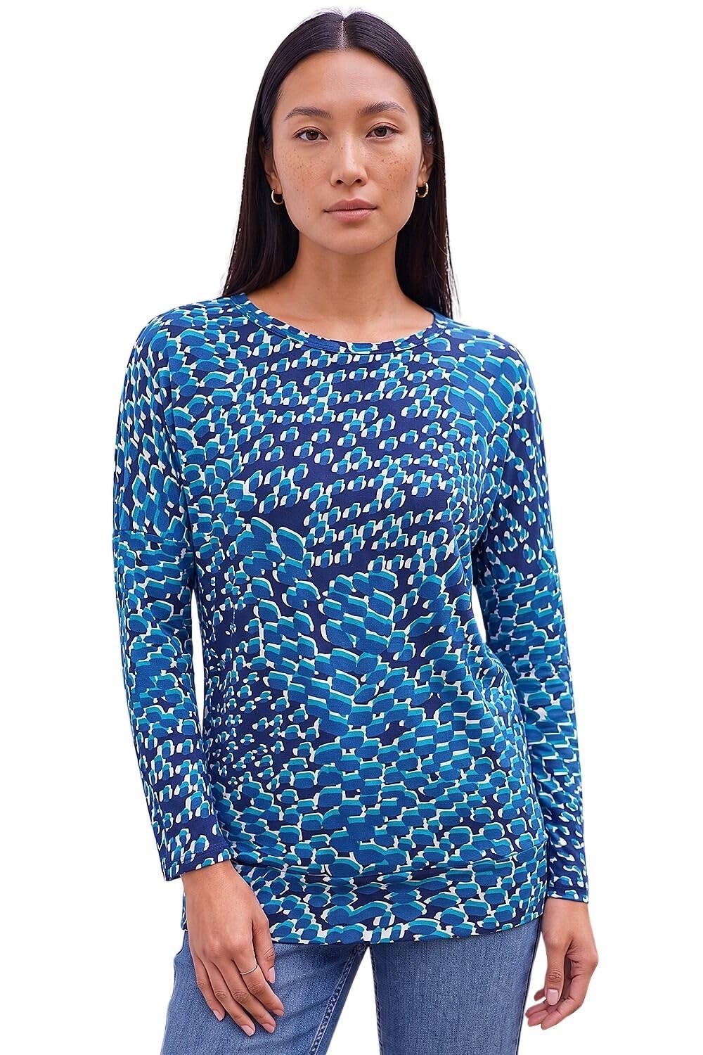 Roman Originals Blouson Top for Women UK Ladies Drop Shoulder Long Sleeve Jersey Stretchy Oversized Casual Office Jumper Soft Everyday Sweater Lounge Sweatshirt Blouses