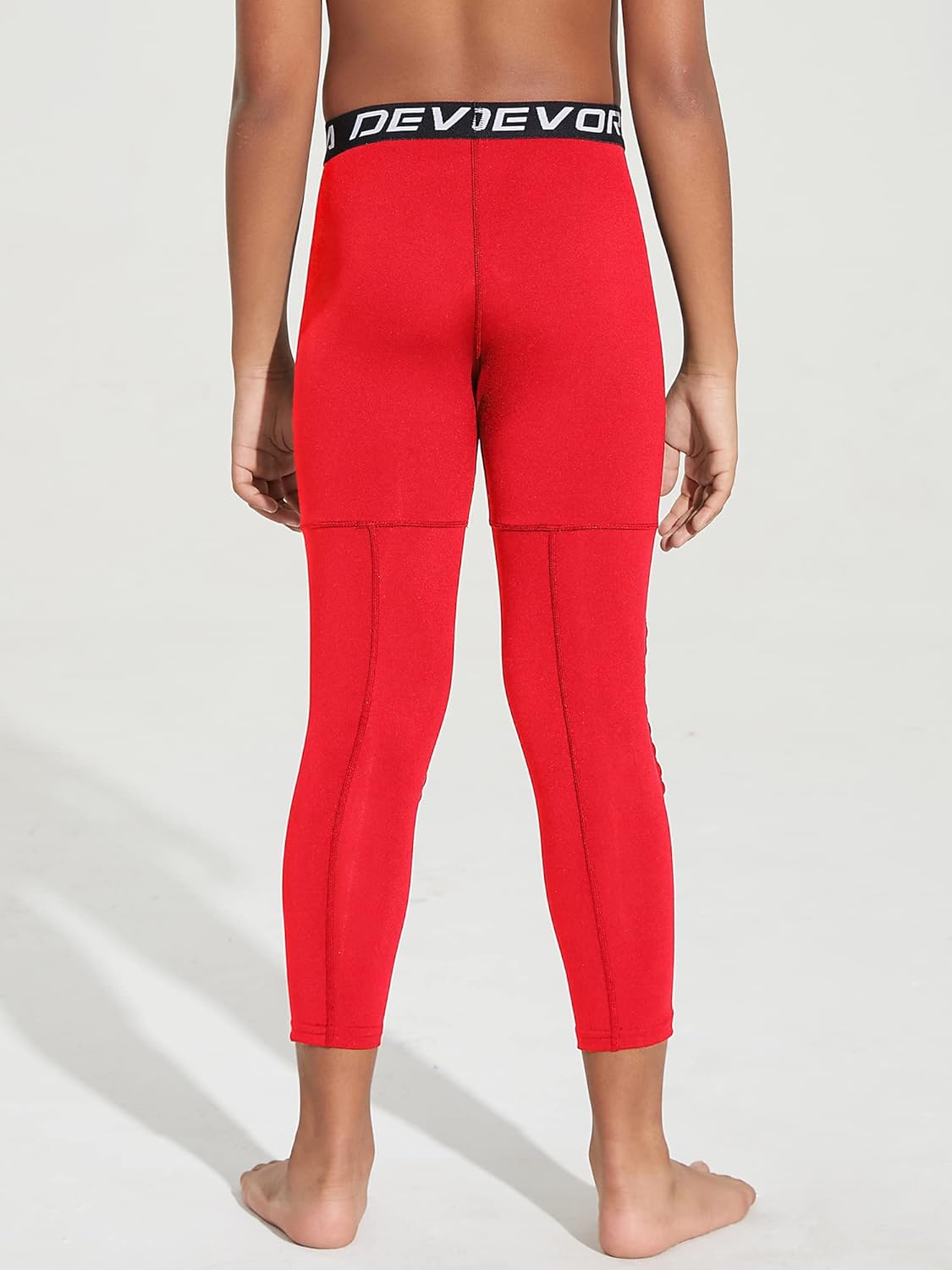 DEVOROPA Youth Boys' Compression Pants with Knee Pads 3/4 Basketball Athletic Tights Quick Dry Sports Workout Leggings - Image 3