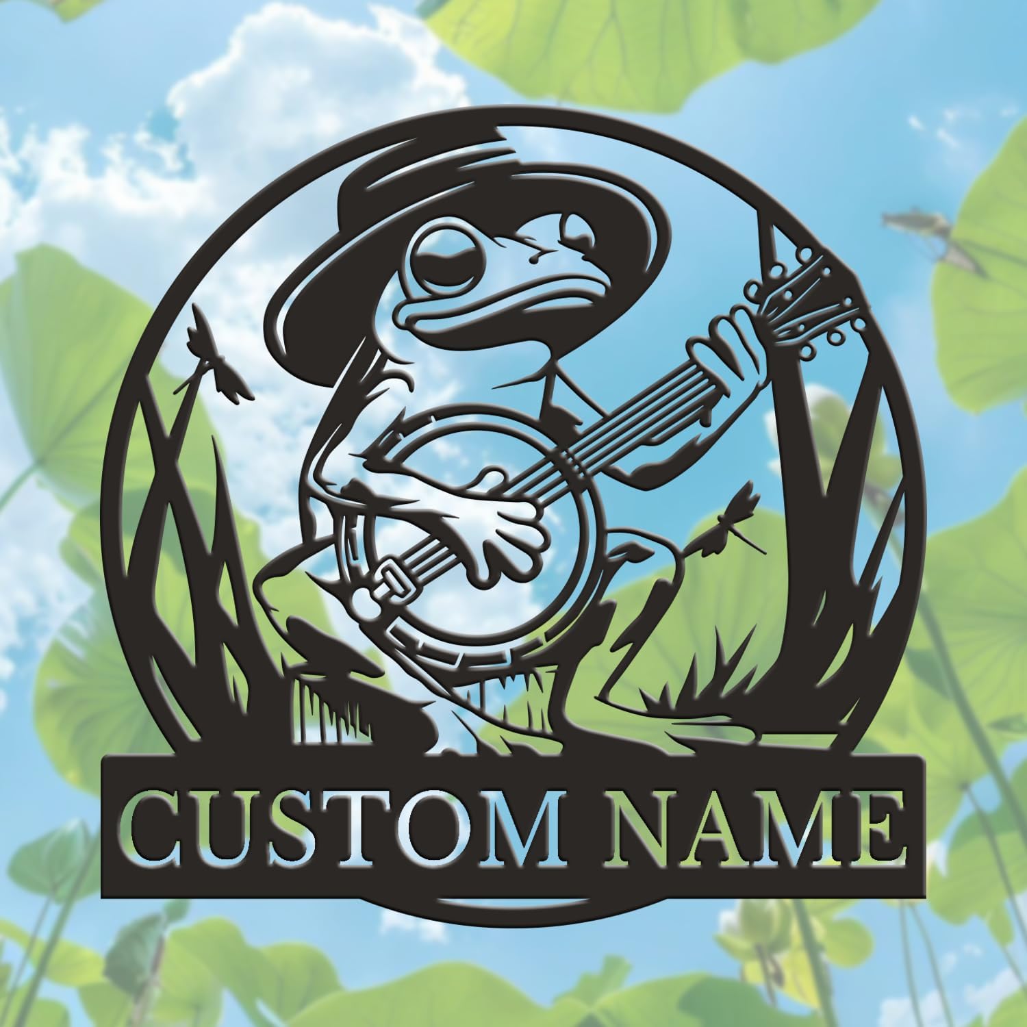 Personalized Frog Metal Sign, Custom Pond Wall Art, Lake House Decor, Garden Name Plaque, Unique for Frog & Nature Lovers (Style-8)