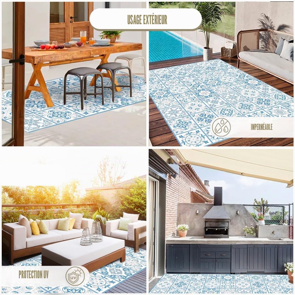 Tapis vinyle hydraulique (200 x 80 cm Bleu ) – Différentes couleurs et tailles – Tapis de cuisine – Tapis de salle à manger antidérapant – Tapis de chambre – Tapis éponge et sol en PVC…