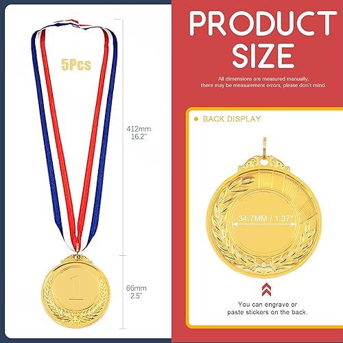 Miniatura 2 de Hilitchi Medallas de oro de 5 piezas, medallas de ganador de estilo olímpico con cinta