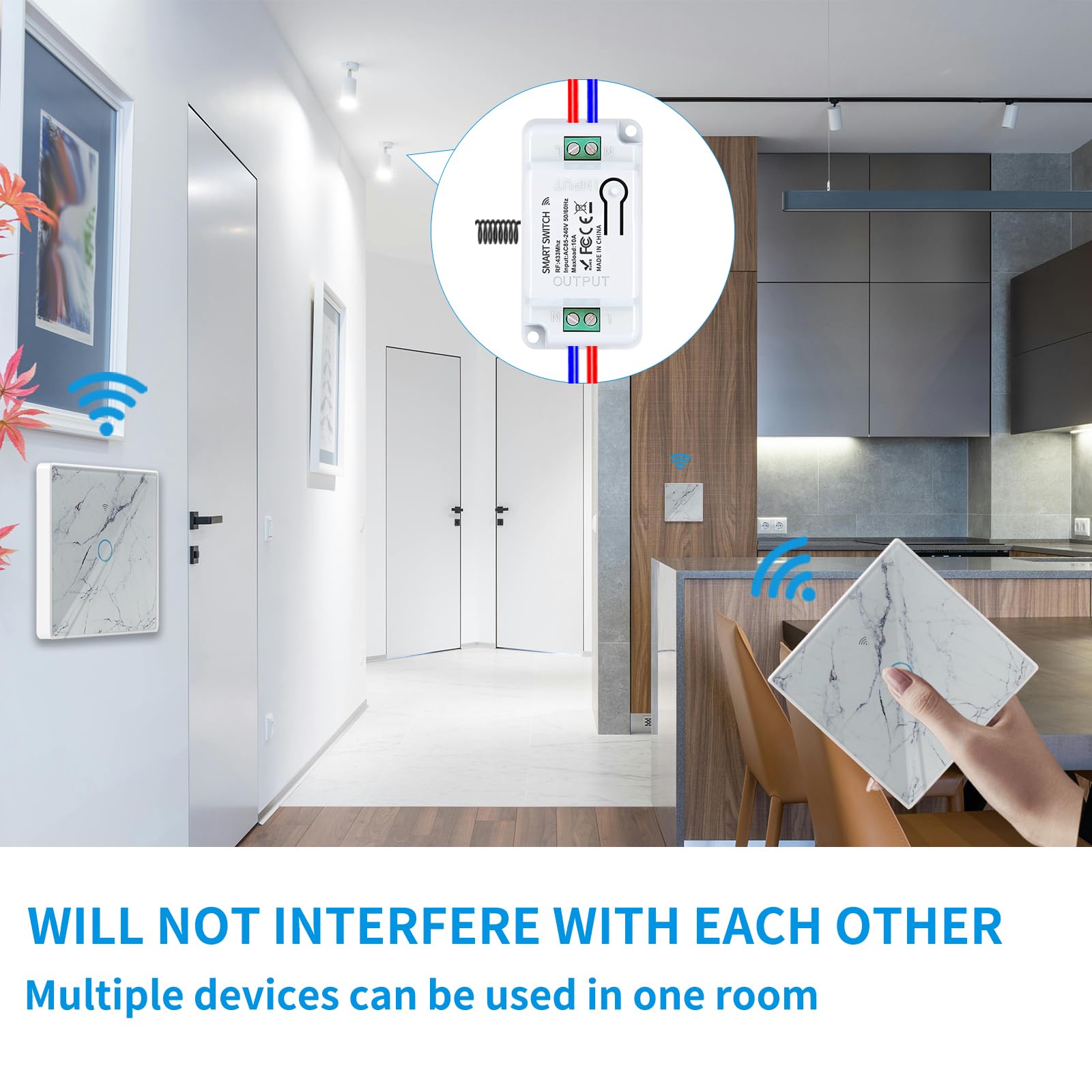 Funkschalter Set, RF433 Lichtschalter Funk, Long Distance RF Wireless Remote Control Range, Touch Lichtschalter Licht, Wandlichtsschalter, Funk Schalter (Black-3x1key 1receiver)