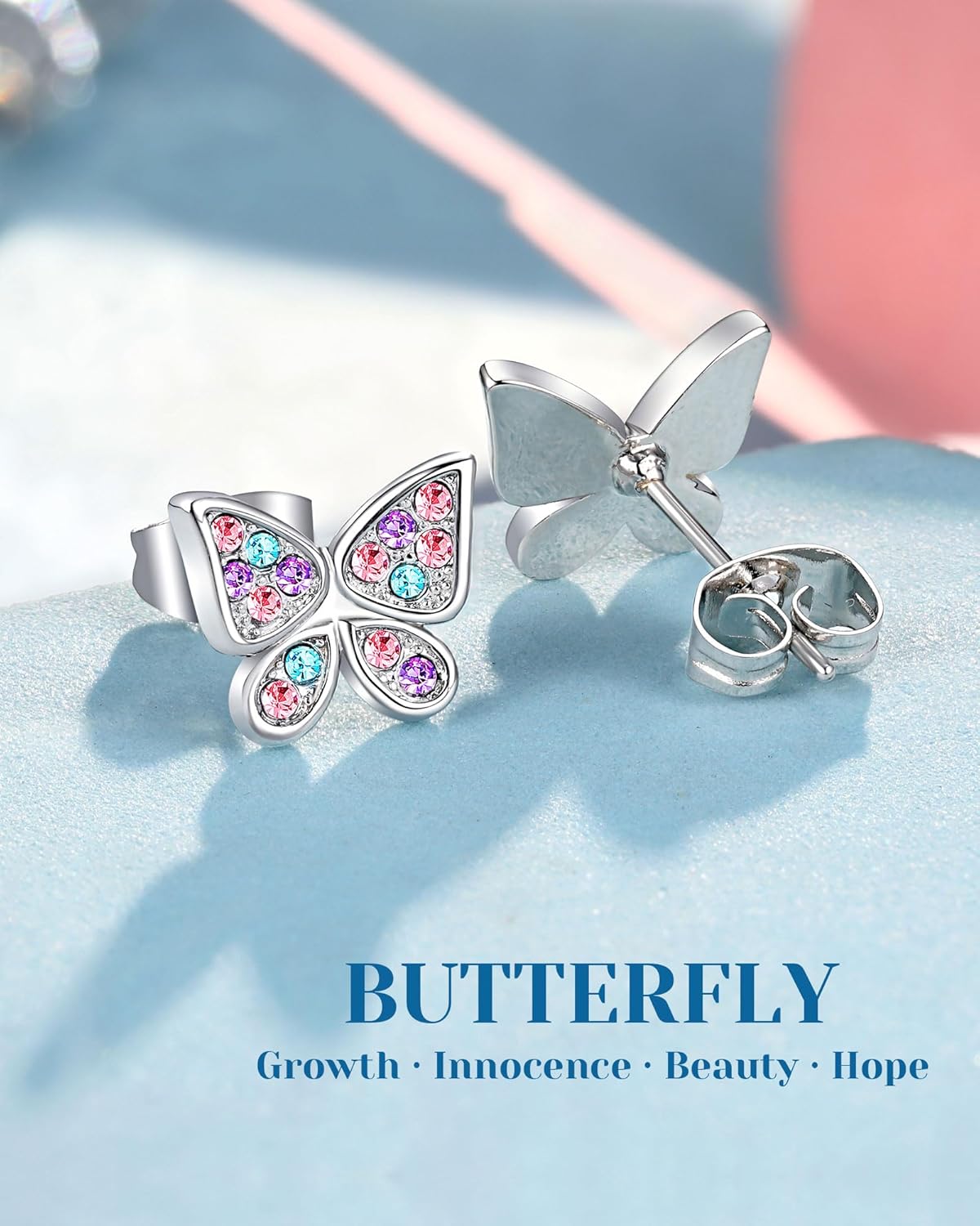 UPROMI Hypoallergenic Butterfly Earrings for Daughter/Granddaughter/Niece, Valentines Christmas Birthday Gifts for Girls - Image 3