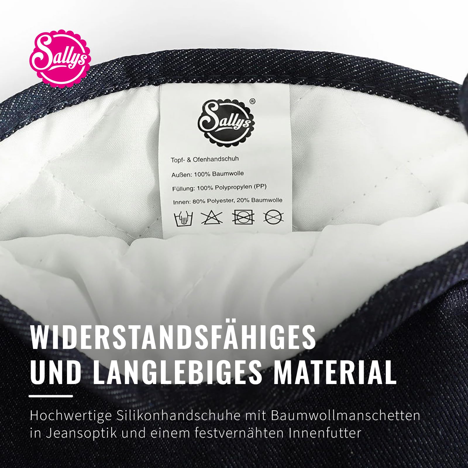 Sallys Backhandschuhe - 1 Paar aus Silikon mit Extra Langen Baumwollmanschetten - Wasserdicht & Hitzebeständig bis 230 Grad - Für Rechts- & Linkshänder