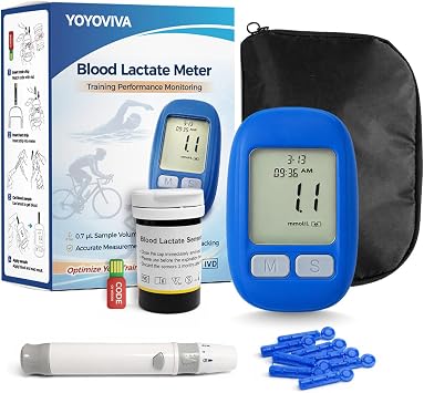 Lactate Meter for Athletes Small Sample Fast Result Portable Lactic Acid Tester for Sports Performance Training Includes 24 Test Strips Lancets Blue