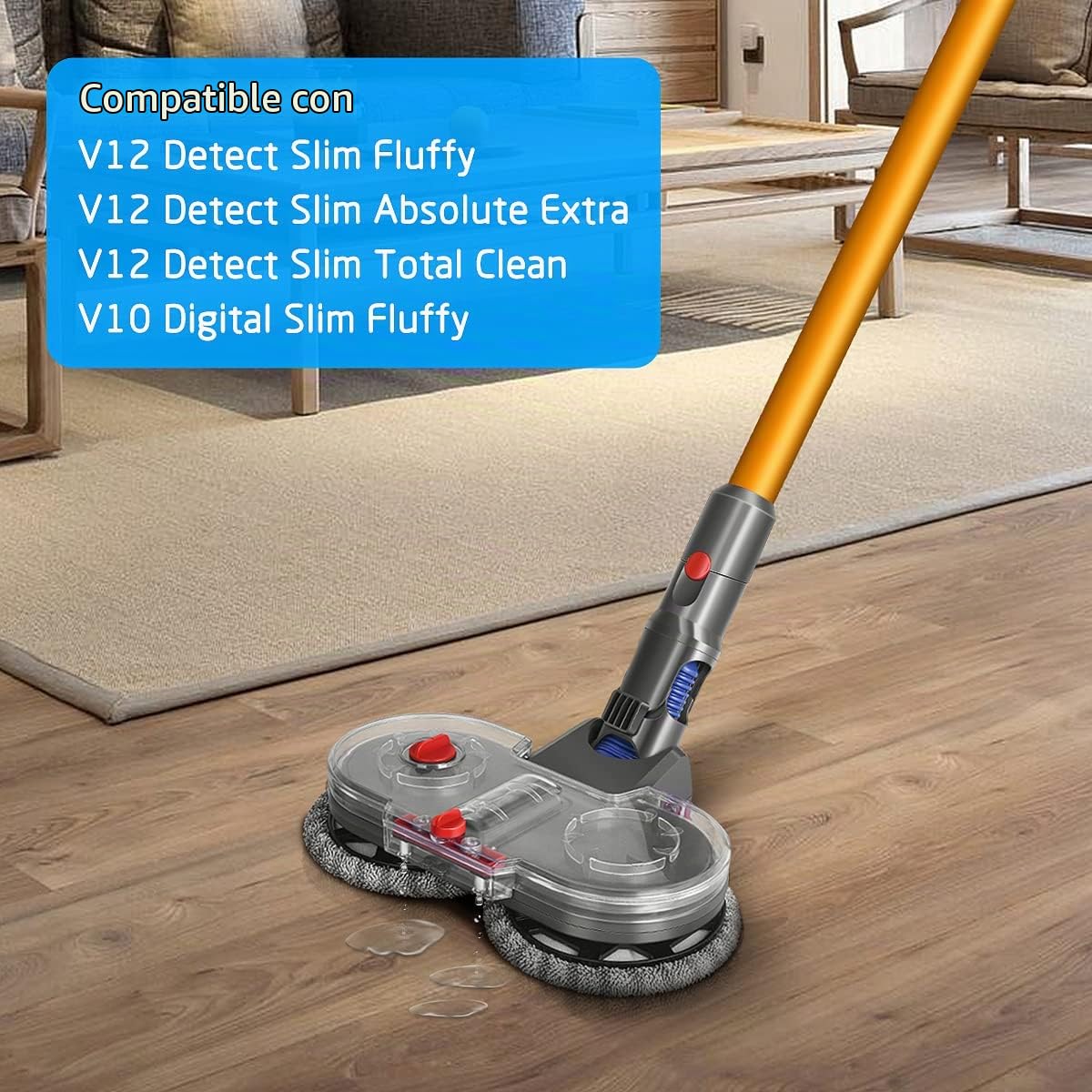Cabezal de Fregona Eléctrica para Dyson V12/V10 Slim | Cabezal de Trapeador, Tanque de Agua,12 Almohadillas de Trapeador