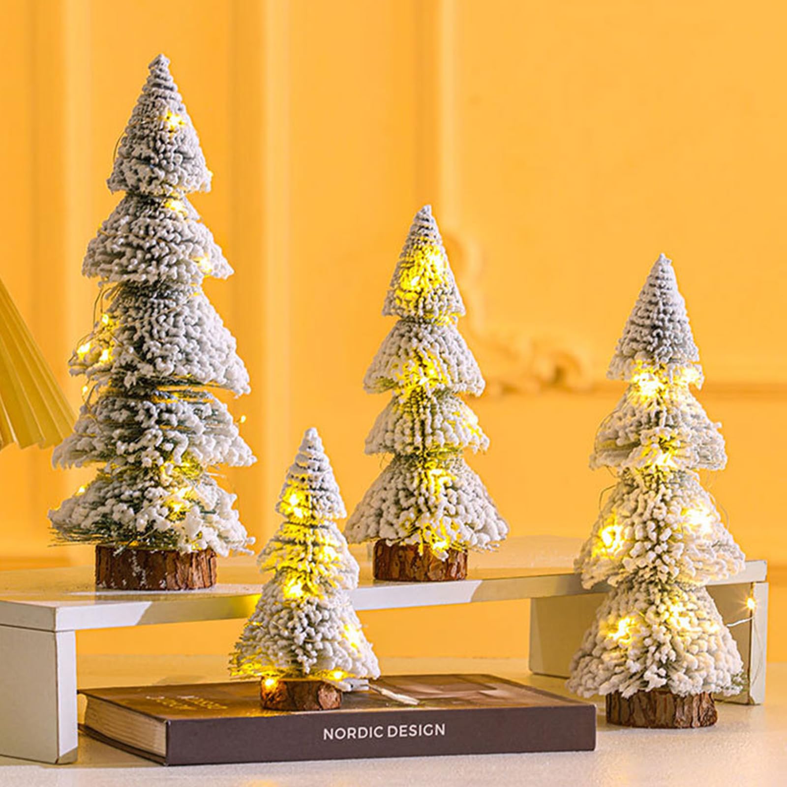 VUCATIN Christmas Decorations Mini Christmas Trees - 4PCS Artificial Small Christmas Tree Desktop Miniature Pine Tree, Sisal Snow Trees with Wooden Base for Christmas Party Home Tabletop