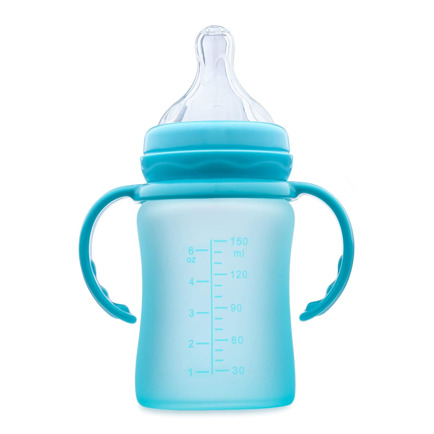 3-in-1 Glass Sippy Cups for Toddlers 1-3 | Silicone Coated Baby Sippy Cup | Non-Toxic Transition Sippy Cup with Removeable Handles | Baby Straw Cup (Teal, 5 oz)