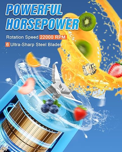 Miniatura 2 de Licuadora portátil para batidos y licuados, vaso exprimidor de 6 cuchillas para recargable por USB, licuadora personal con operación de un solo