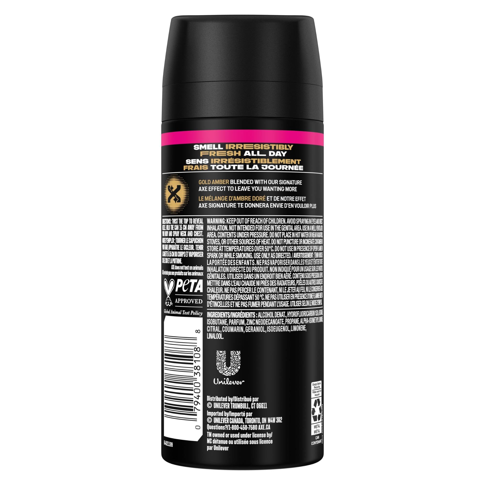 AXE Gold Temptation Deodorant Body Spray for long-lasting odour protection, Gold Amber, Aluminum-free Deodorant, 113g