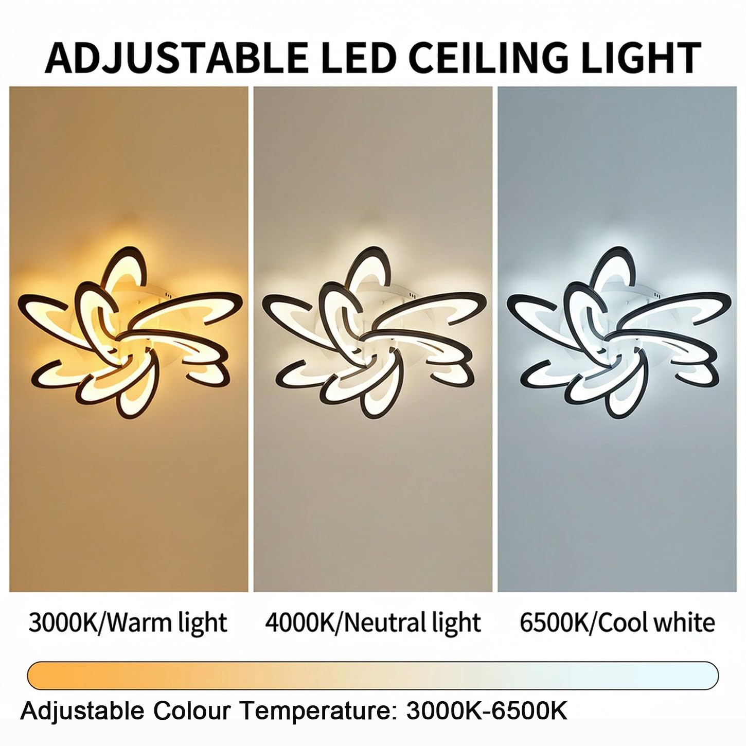 Lampa Sufitowa LED Regulacją Jasności 90 cm Kwiatowy Salonu Czarna