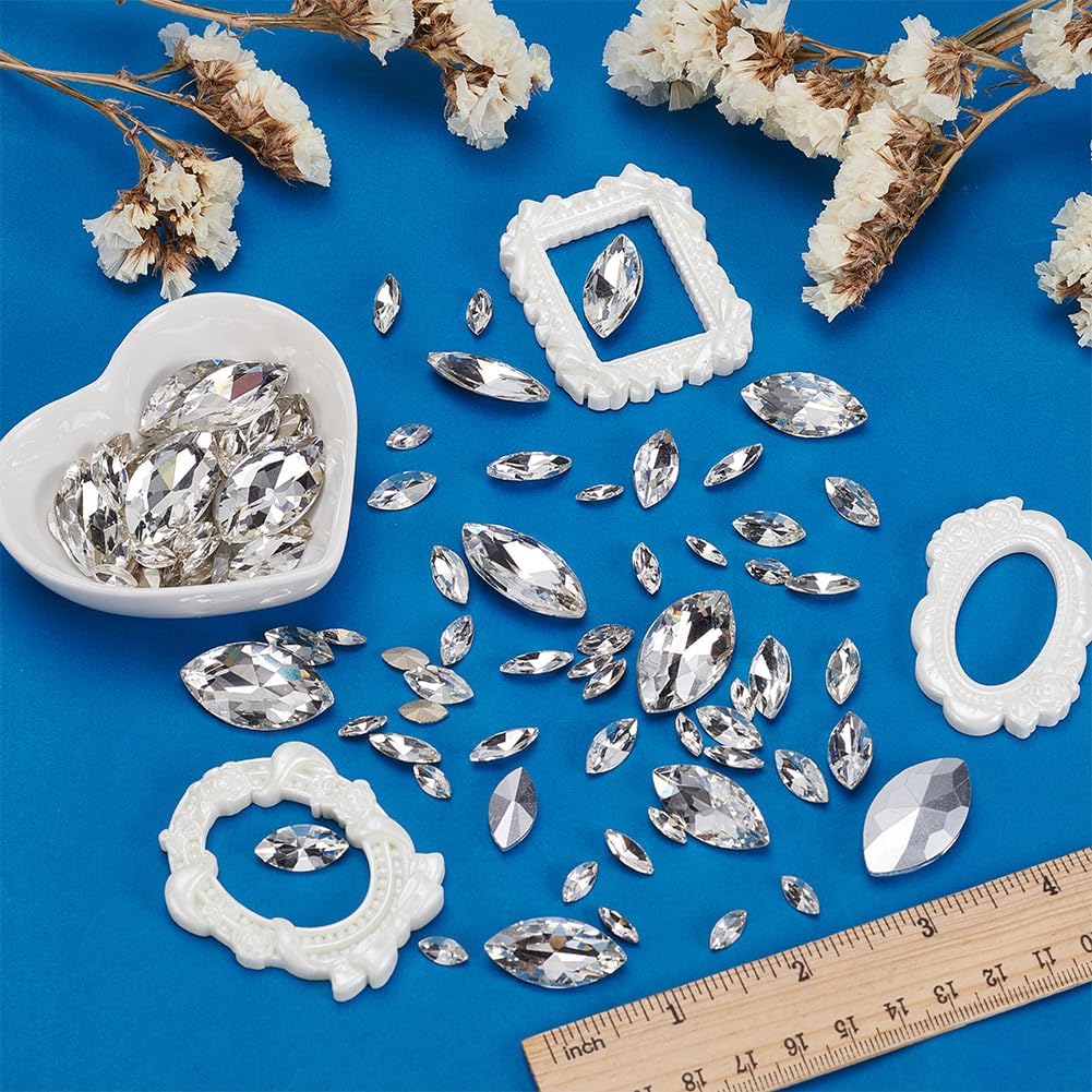 FINGERINSPIRE 94 Pcs Pointed Back Rhinestone(NOT Flat Back) 6 Sizes Glass Rhinestones Gems Clear Horse Eye Jewels Embelishments with Silver Plated Back Crystals Stones for Jewelry Making Craft - Image 4