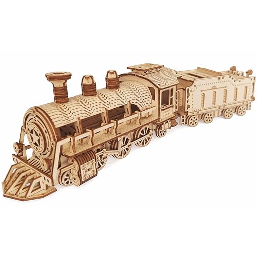 3D Wooden Puzzle - DIY Mechanical Steam Train Model Kits - Wood Crafts Vehicle Building Model - Wooden STEM Brain Teaser Puzzle - Steam Train Birthday Gifts for Adults Teens Boys Girls