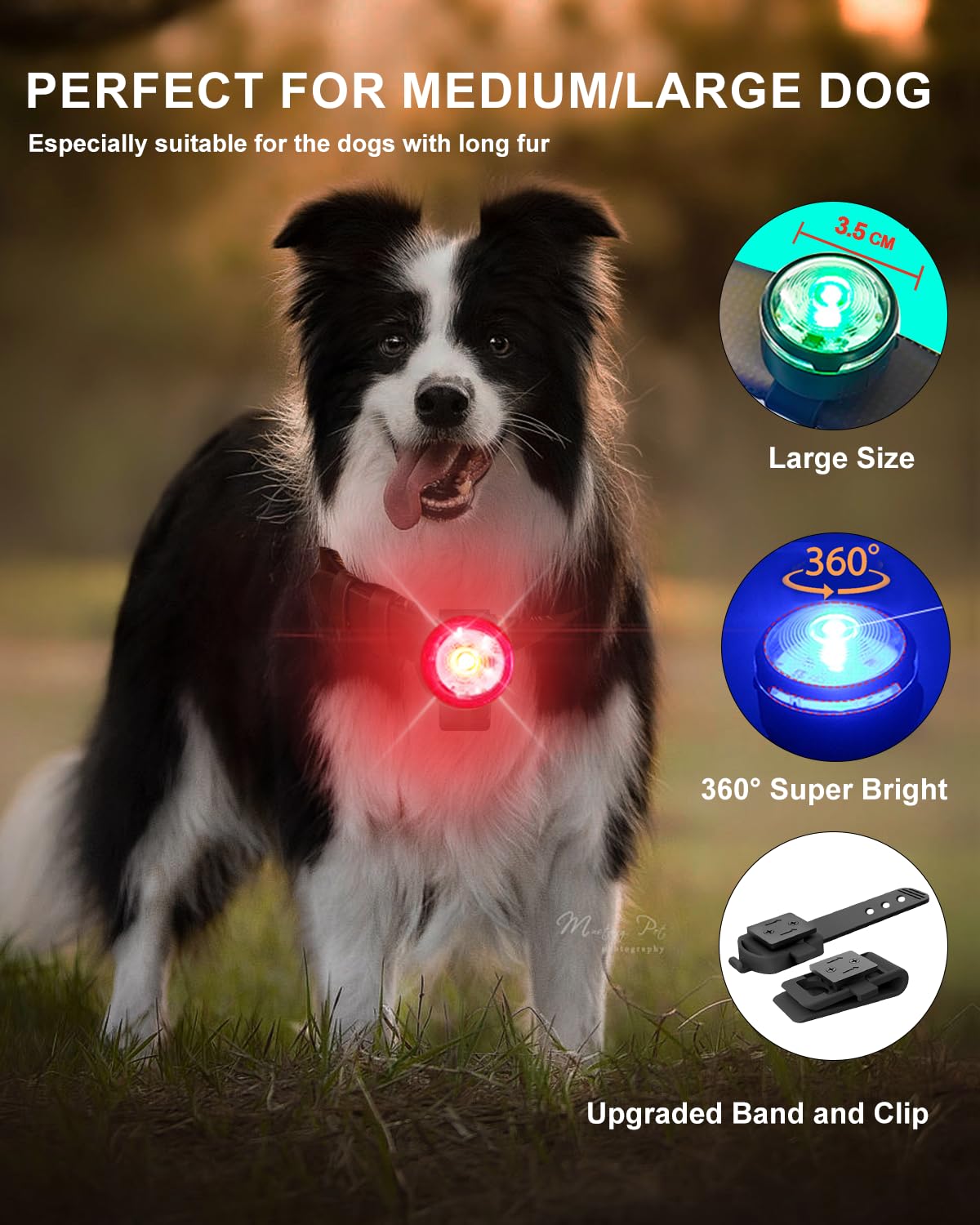 Tubasion XL 2-Uses Dog Collar Light Rechargeable, 8 Modes LED Safety Light Clip On for Dogs Raincoat/Jacket - Image 3