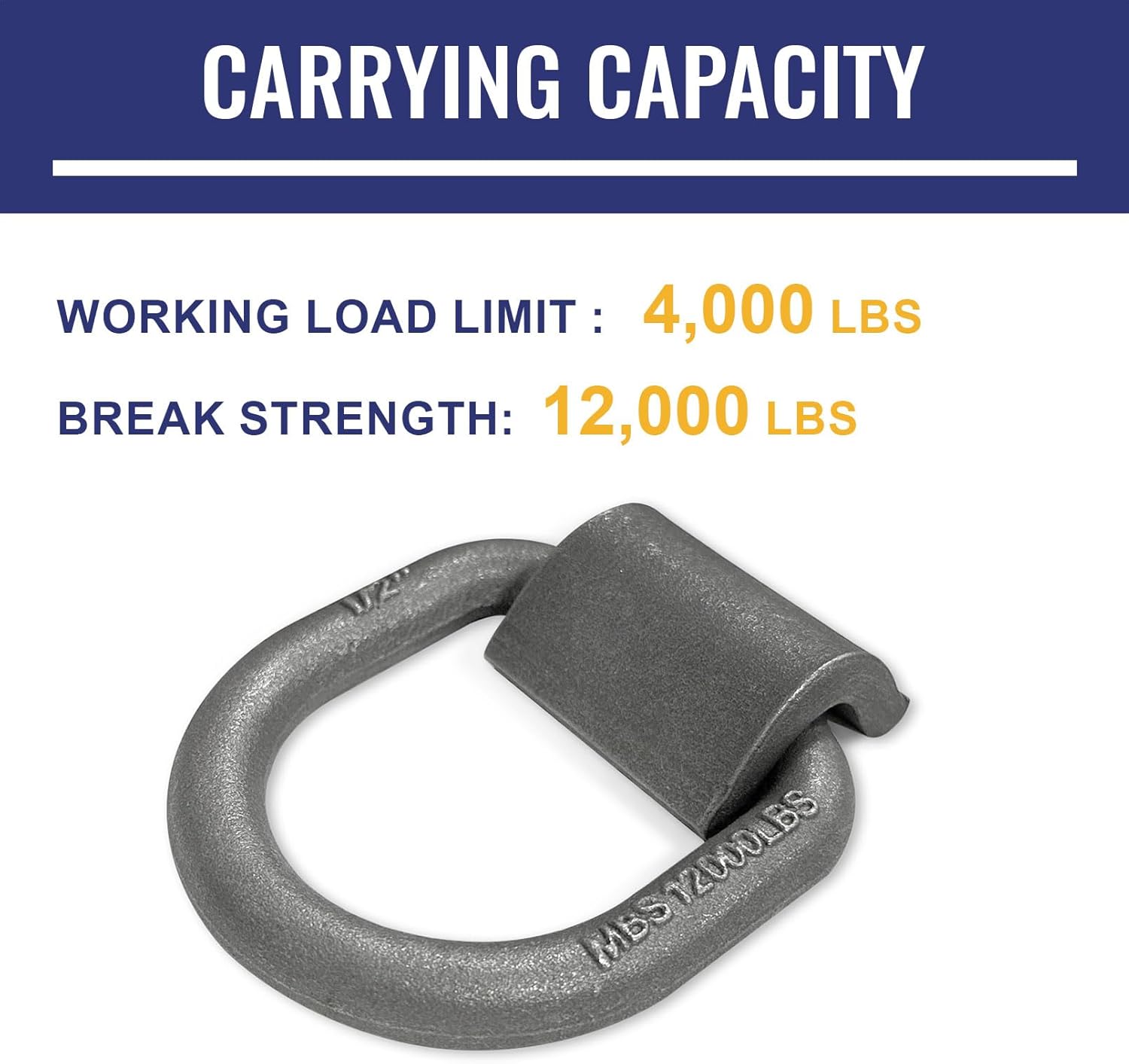 12 Pack Weld-On Forged D Ring, Heavy Duty 1/2" D-Ring Trailer Tie Down Anchor with MBS:12,000 lbs for Trailer, Truck Cargo, RV, ATV Tiedowns, Farm Applications and More.