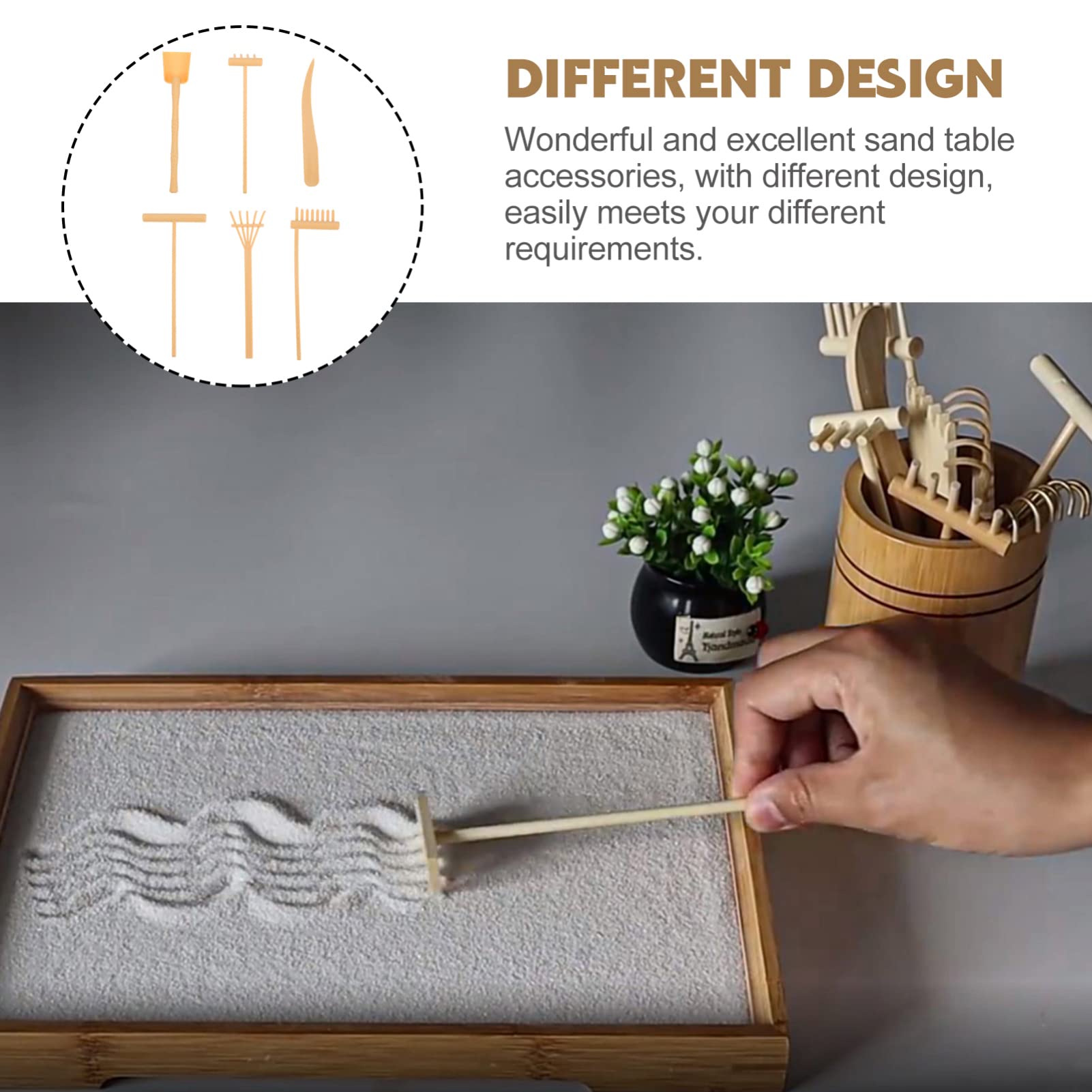 Desk Sand Rake Rakes For Gardening 6-Piece Mini Zen Garden Rake Set - Bamboo Sand ...