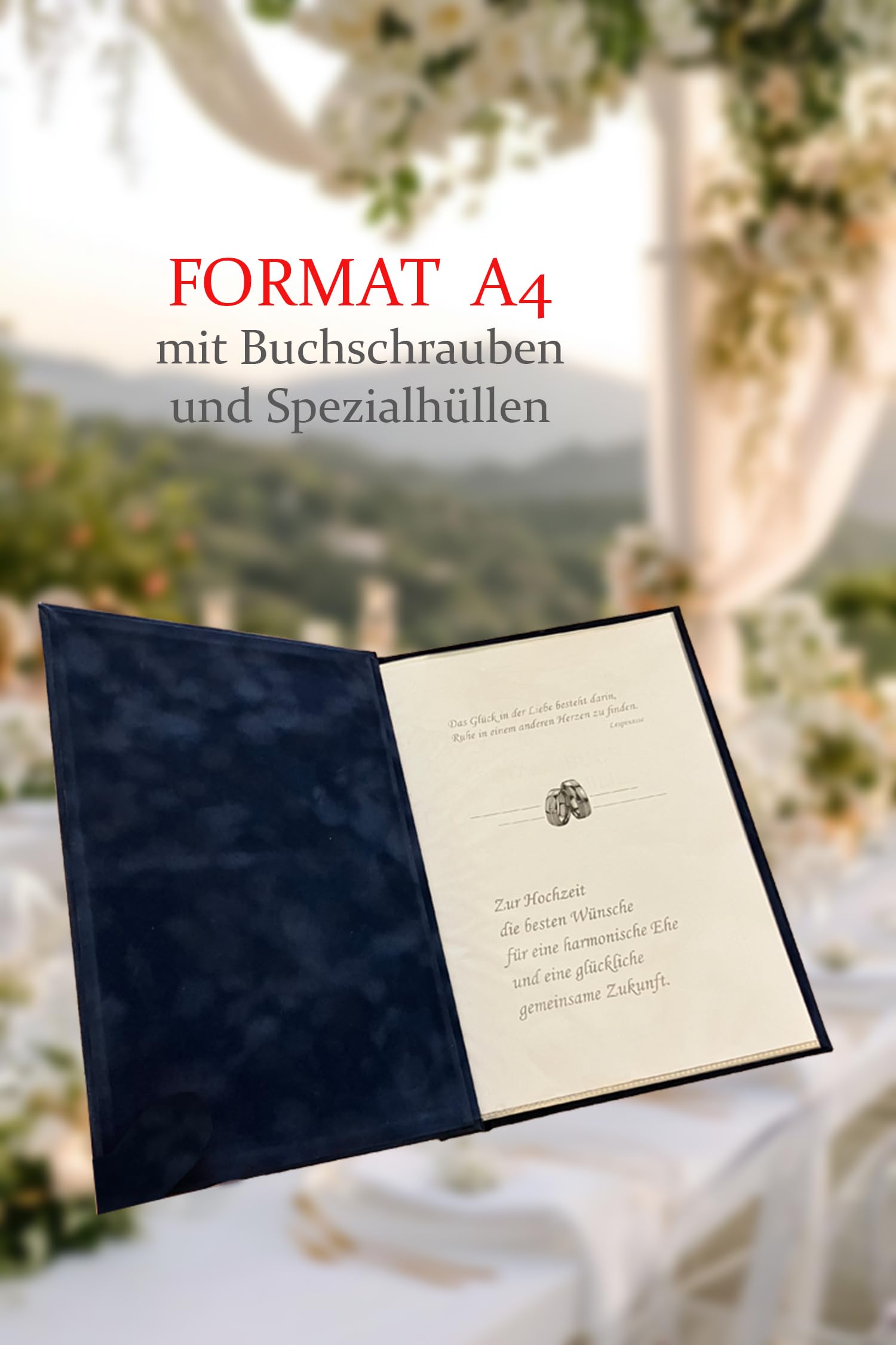 SAMONA Stammbuch der Familie A4 Hochzeit – Familienstammbuch Blau Velours mit Goldener Baumprägung & Ahnenbaum – Handgefertigtes Stammbuch mit Buchschrauben für Urkunden, Dokumente