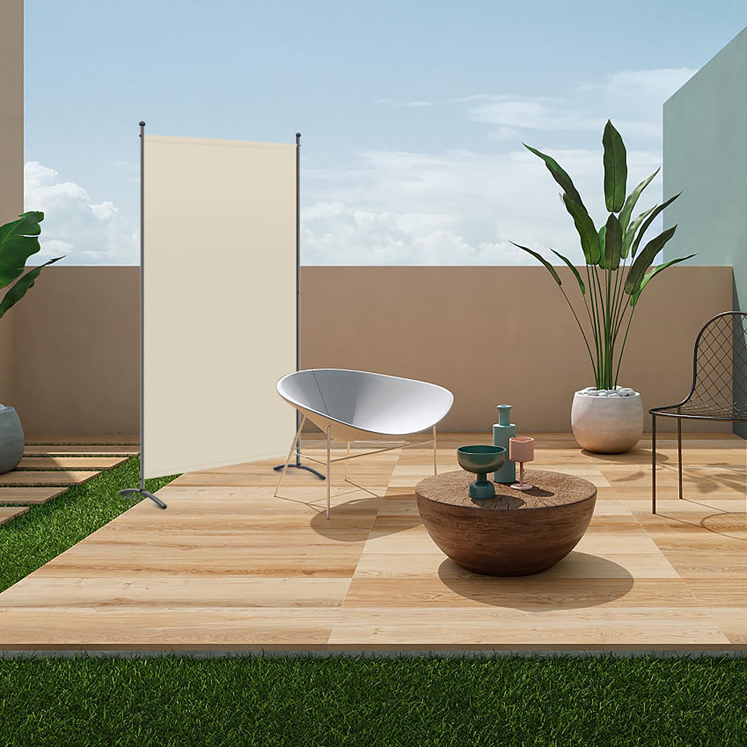 Angel Living Paraventi a 1 Pannelli, Elegante Decorazione, Divisorio Pieghevole, Divisorio, 80X180 cm (Beige)