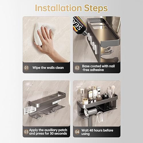 Miniatura 9 de Soporte para secador de pelo, organizador de secador de pelo, soporte para secadora de pelo, montado en la pared con estante para baño, salón,